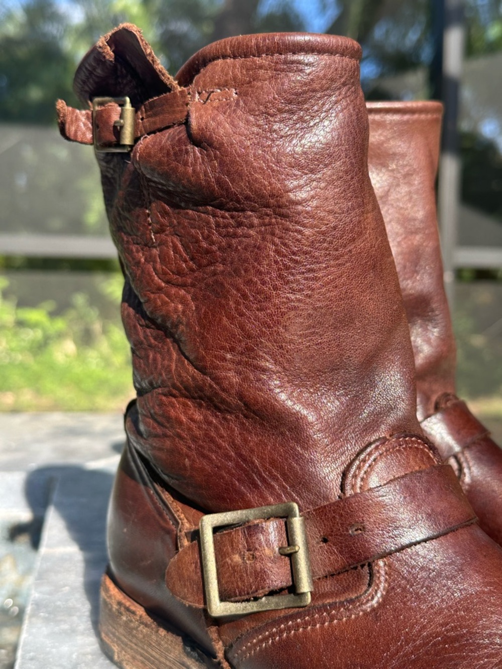 Vintage Shoe Co J24136 Chestnut Leather Riding Boot Slouch With 2 Buckles 7.5 M - Picture 4 of 10